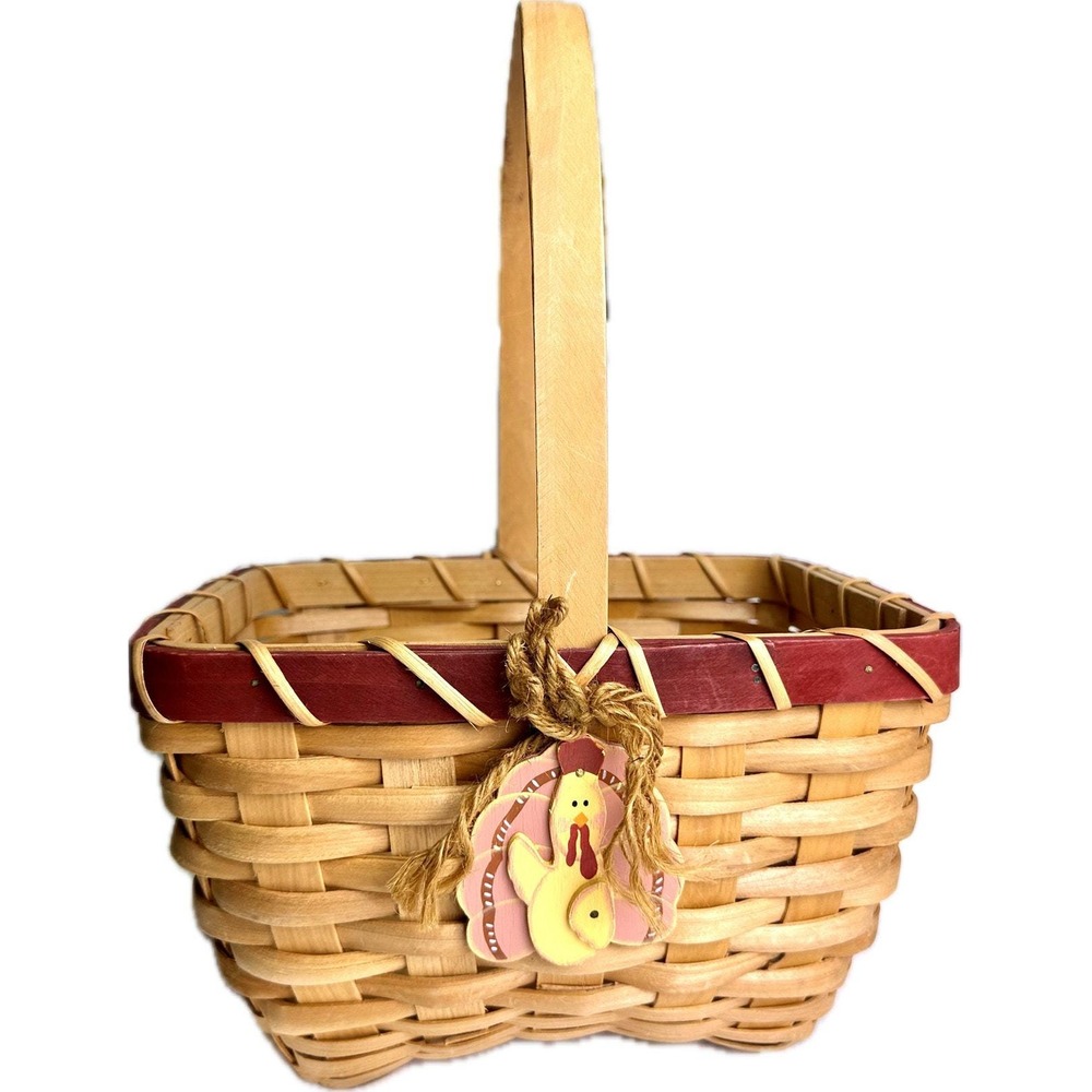 Turkey Basket with Wooden Tag and Cranberry Trim